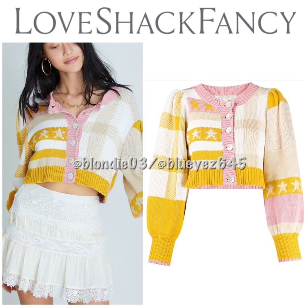 LoveShackFancy “Bedford” cropped cardigan in desert S
